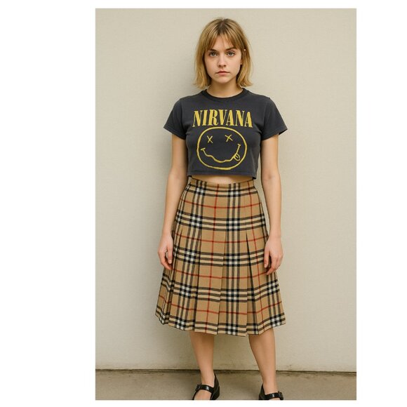 Vintage Burberry Nova Check Wool Pleated Plaid Skirt - Picture 1 of 11